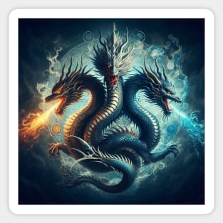 Triad of Draconic Majesty: Fire, Water, and Air Convergence Sticker